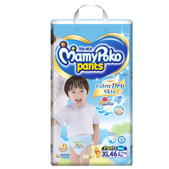 Mamy Poko กางเกงผ้าอ้อม รุ่น Extra Dry Skin ไซส์ XL 46 ชิ้น (สำหรับเด็กชาย)