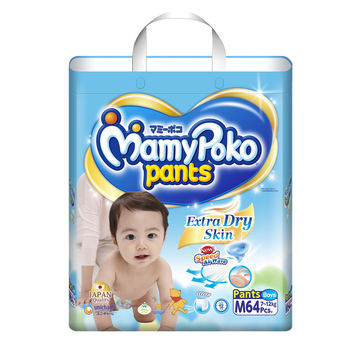 Mamy Poko กางเกงผ้าอ้อม รุ่น Extra Dry Skin ไซส์ M 64 ชิ้น (สำหรับเด็กชาย)
