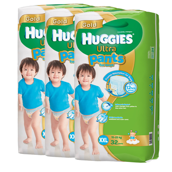 ขายยกลัง! Huggies Ultra Gold pants กางเกงผ้าอ้อม ฮักกี้ส์อัลตร้าโกลด์ ไซส์XXL 3 แพ็ค 96 ชิ้น (แพ็คละ 32) สำหรับเด็กชาย