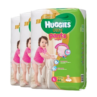 ขายยกลัง! Huggies Ultra Gold pants กางเกงผ้าอ้อม ฮักกี้ส์อัลตร้าโกลด์ ไซส์ L 3 แพ็ค 132 ชิ้น (แพ็คละ 44) สำหรับเด็กหญิง