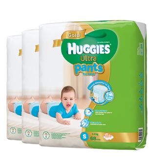 ขายยกลัง! Huggies Ultra Gold pants กางเกงผ้าอ้อม ฮักกี้ส์อัลตร้าโกลด์ ไซส์ S 3 แพ็ค 204 ชิ้น (แพ็คละ 68) สำหรับเด็กชาย