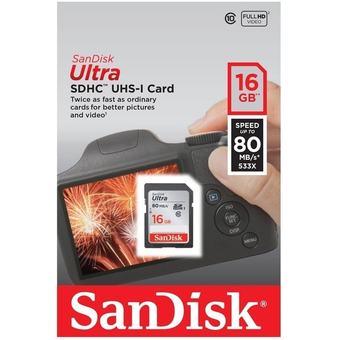 SanDisk เมมโมรี่การ์ด 16GB Ultra Class 10 UHS-I SD 80MB/s Full HD Video SDHC card