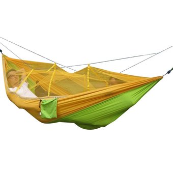 niceEshop Single-person Hammock Hanging Bed Portable High Strength Fabric Hammock With Mosquito Net For Outdoor Camping Travel,Yellow+Green