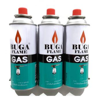 BUGA FLAME GAS แก๊สกระป๋องใหญ่ 375ml (แพ็ค 3 กระป๋อง) แก๊สสำหรับเตาพกพา ใช้กับหัวพ่นแก๊สได้ทุกรุ่น