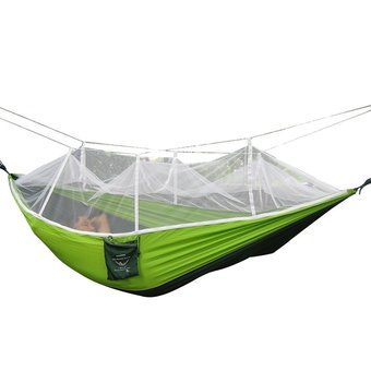 niceEshop Single-person Hammock Hanging Bed Portable High Strength Fabric Hammock With Mosquito Net For Outdoor Camping Travel,Green+Dark Green