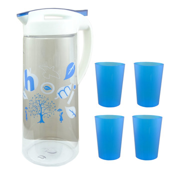 Morning ชุดเหยือกน้ำพร้อมแก้ว Plastic Water Pitcher รุ่น HM-55 (สีน้ำเงิน)