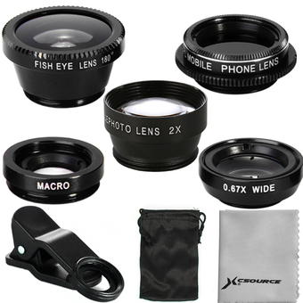 XCSource 5in1 FishEye Wide Angle Macro CPL 2.0X Tele Lens Universal For iPhone 5S 6 