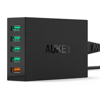 Aukey Quick Charge 2.0 5 Ports USB Desktop Charging Station Wall Charger พร้อมสาย USB (Black) [PA-T1]