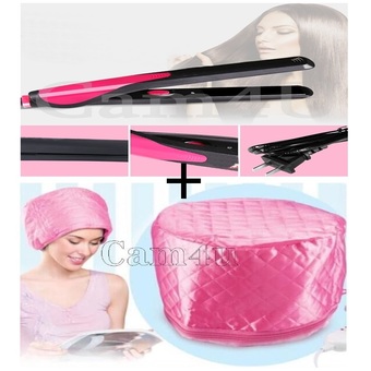 Cam4U STRAIGHT HAIR เครื่องหนีบผม รุ่น BR-532 (สีชมพู/ดำ) + หมวกอบไอน้ำด้วยตัวเอง