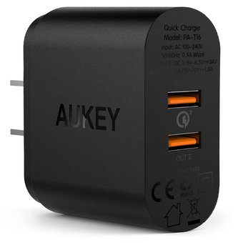 Aukey Dual Quick Charge 3.0 USB Wall Charger QC3.0+QC3.0 พร้อม Micro USB Cable รุ่น PA-16