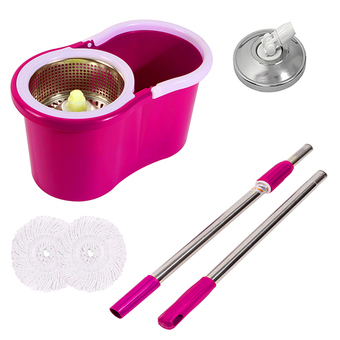 Jumper modern Spin Mop ถังปั่นไม้ม๊อบสแตนเลส หัวม๊อบสแตนเลส แถมผ้าม๊อบ 2 ผืน (สีชมพู)