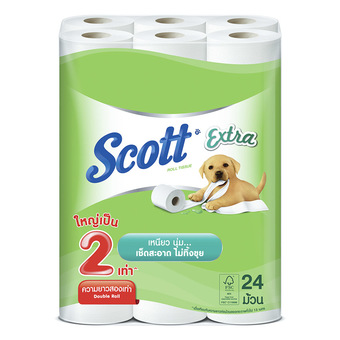 Scott Extra Double Roll สก๊อตต์เอ็กซ์ตร้ากระดาษชำระ ยาวสองเท่า (24 ม้วน)