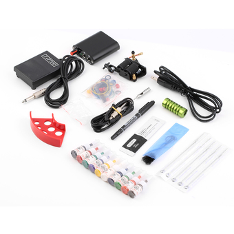 ชุดเครื่องสัก พร้อมอุปกรณ์ Tattoo Kit Pro Gun Machine Power Pedal 10 Color Ink Set Needle Grip Tip
