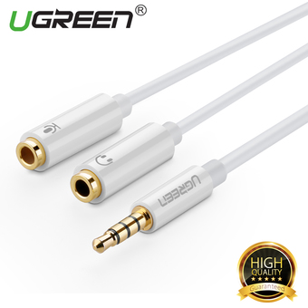 UGREEN Gold Plated 3.5mm Plug Male to 2 Female Headphone Mic Audio Y Splitter Cable (0.2m)