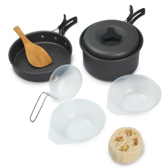 8pcs Outdoor Cooking Set Bowl Pot Pan (Gray) - Intl