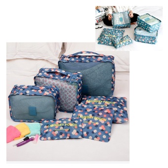 TravelGear24 กระเป๋าจัดระเบียบ ใส่เสื้อผ้า กระเป๋าเดินทาง กระเป๋าชุด 6 ชิ้น Organizing Bag Set 6 PCS Travel Bag Luggage สีฟ้าลายดอก