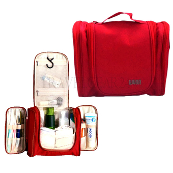 TravelGear24 Travel Check Bag กระเป๋าจัดระเบียบ กระเป๋าจัดเก็บอุปกรณ์ในห้องน้ำ กระเป๋าเครื่องสำอาง แบบมีด้านข้าง Travel Toiletry Bag Cosmetic Makeup Storage (สีแดง)