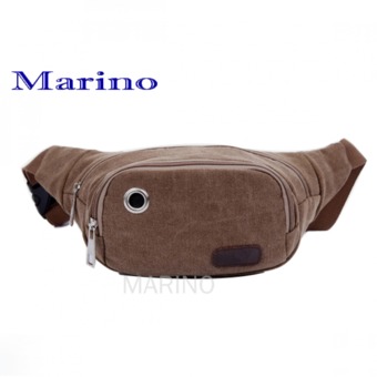 Marino กระเป๋า กระเป๋าผ้า Canvas คาดเอว มีช่องใส่หูฟัง No.0198 - Brown