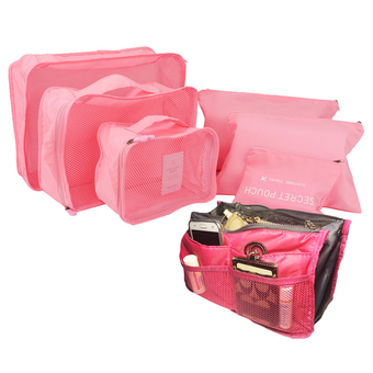 TravelGear24 กระเป๋าจัดระเบียบ เซ็ท 6 ชิ้น สีชมพู และ กระเป๋าจัดระเบียบ กระเป๋าถือ Bag In Bag สีชมพู สำหรับนักเดินทาง Organizing Bag Set 6 PCS - Pink and Bag In Bag - Pink
