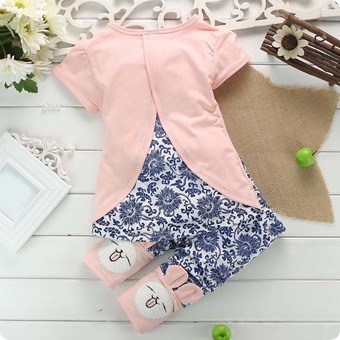 2Pcs Suit Baby Cute Rabbit Top+Short Pants Set Pink