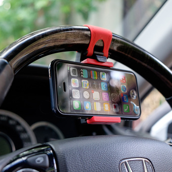Carmero ที่วางโทรศัพท์ ที่วางไอโฟน ที่ตั้งมือถือ ที่ยึดมือถือ ที่จับมือถือ ติดพวงมาลัย ในรถ Mobile Phone Holder Mount Car Steering Wheel for iPhone Smartphone (ดำแดง)