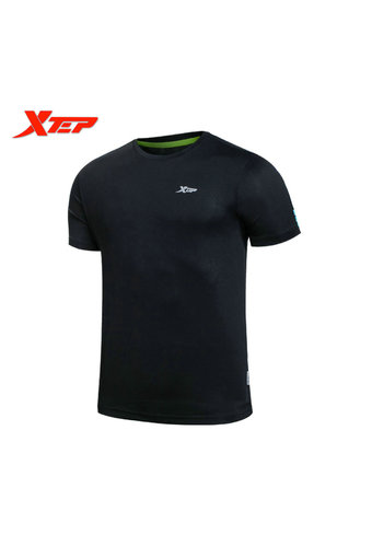 XTEP Men Workout T-shirts Elastic Breathable Fitness Shirts (Black)