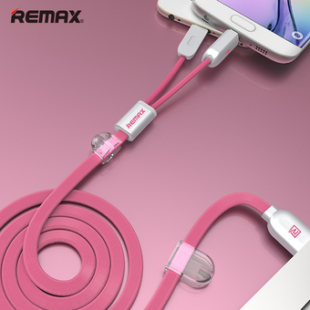 Remax 2 in 1 USB cable Sync Charger Cable For iPhone 5G 6G iPad ios 9 Micro USB for All Android Phones (Pink)