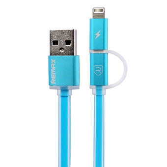 Remax สายชาร์จAurora High Speed Cable 2-in-1 for Mirco USB/iPhone 5 (สีฟ้า)