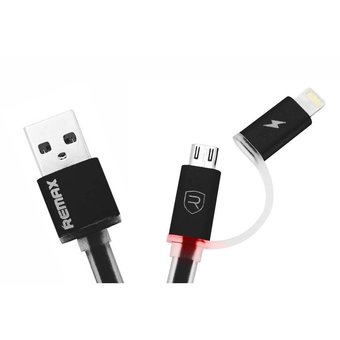Remax สายชาร์จ Aurora High Speed Cable 2-in-1 for Mirco USB/iPhone 5 - สีดำ