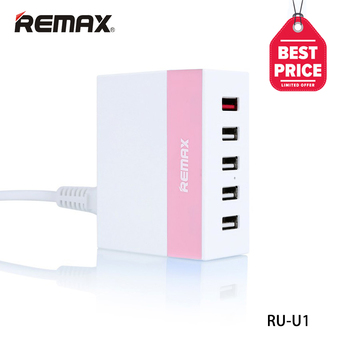 Remax ที่ชาร์จไฟบ้าน USB Changer 5 Port สายยาว 1.2M 5V-2.4A รุ่น RU-U1 (สีชมพู)
