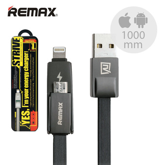 Remax สายชาร์จ Strive Data &amp; Charge Cable 2 in 1 Lightning Micro For i5 / i6 / Andriod รุ่น RC-042t (สีดำ)