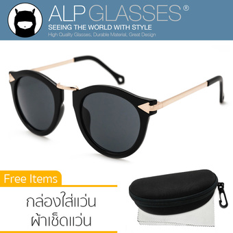 ALP Sunglasses แว่นกันแดด Vintage Oval Style รุ่น ALP-0026-BKS-BK-GD (Black/Black)