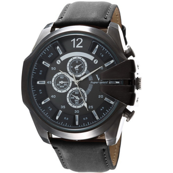 MEGA Luxury Quartz Waterproof Leather Watchband Outdoor Fashion Analog Wristwatch หรูหรานาฬิกาข้อมือ สายหนัง กันน้ำ รุ่น MG0018 (Black/Black)