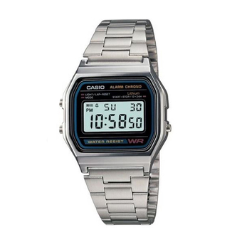 Casio นาฬิกาข้อมือผู้ชาย สีเงิน สายสเตลเลส A158WA-1DF