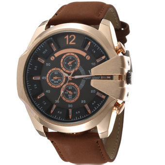 MEGA Luxury Quartz Waterproof Leather Watchband Outdoor Fashion Analog Wristwatch หรูหรานาฬิกาข้อมือ สายหนัง กันน้ำ รุ่น MG0018 (Gold/Brown)