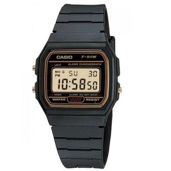 Casio นาฬิกา ดิจิตอลสายยางดำ-ขอบทอง ใส่ได้ทั้ง ชาย-หญิง ยอดนิยม ทนทาน รุ่น F-91WG-9QDF (ดำ/ทอง)