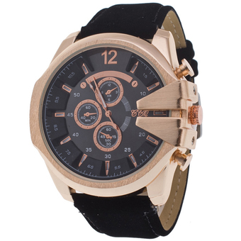 MEGA Luxury Quartz Waterproof Leather Watchband Outdoor Fashion Analog Wristwatch หรูหรานาฬิกาข้อมือ สายหนัง กันน้ำ รุ่น MG0018 (Gold/Black)