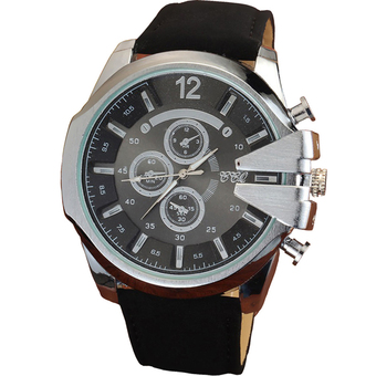 MEGA Luxury Quartz Waterproof Leather Watchband Outdoor Fashion Analog Wristwatch หรูหรานาฬิกาข้อมือ สายหนัง กันน้ำ รุ่น MG0018 (Silver/Black)