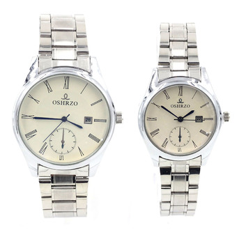OSHRZO Date Quartz นาฬิกาข้อมือคู่รัก มีระบบวันที่ - 9126-8085 (Silver/ White)