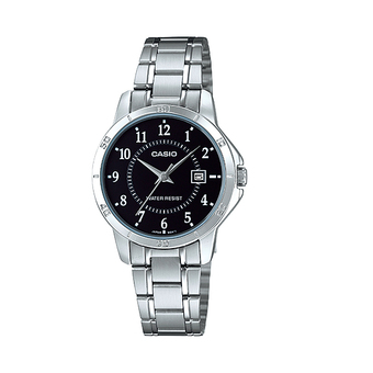 Casio นาฬิกาข้อมือผู้หญิง สีเงิน/หน้าปัดดำ สายสแตนเลส รุ่น LTP-V004D-1BUDF
