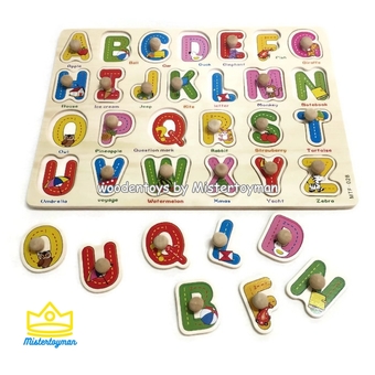 Mistertoyman จิ๊กซอว์หมุดไม้ชุด ABC พร้อมคำศัพท์(...22 x 29 x 0.6)