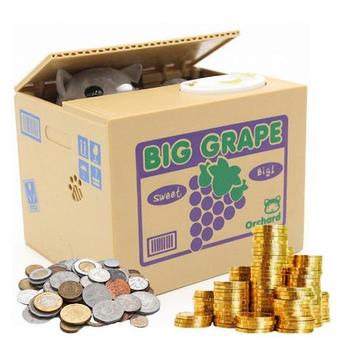 MOMMA กล่องออมสิน แมวเทา ขโมยกวักเหรียญ (Gray Cat Mischief Saving Box Coin : Big Grape)(Grey)