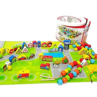 Todds &amp; Kids Toys ของเล่นเสริมพัฒนาการ ร้อยเชือกไม้สร้างเมือง 80 ชิ้น