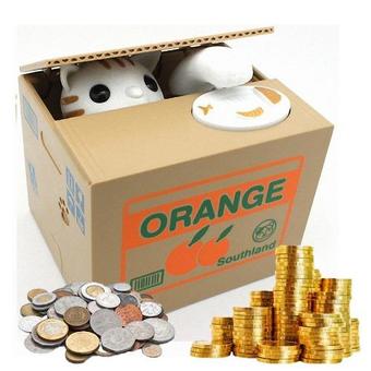 MOMMA กล่องออมสิน แมวขาว ขโมยกวักเหรียญ (White Cat Mischief Saving Box Coin : Orange(White)