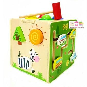 Todds &amp; Kids Toys ของเล่นเสริมพัฒนาการ ของเล่นไม้ กล่องกิจกรรมฝึกกล้ามเนื้อ (ตอกทุบ หยอดบล็อก รางเลื่อน)(Multicolor)