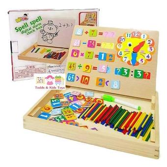 Todds &amp; Kids Toys องเล่นไม้เสริมทักษะกระดานแม่เหล็กบวกลบเลข+เรียนรู้เรื่องเวลา (Multicolor)