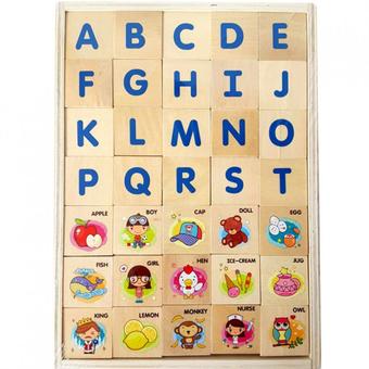Kids Toys ของเล่นไม้ บล็อกไม้ภาษาอังกฤษ ABC รูปภาพคำศัพท์ ตัวเลข และเครื่องหมาย 105 ชิ้น