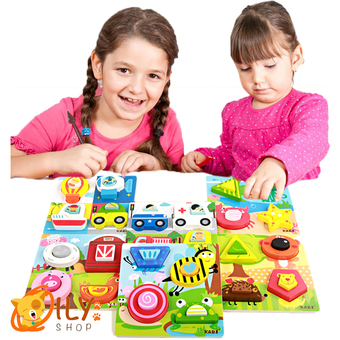 Wood Toy ของเล่นไม้ แผ่นไม้จับคู่รูปทรงเซต 5 แผ่น