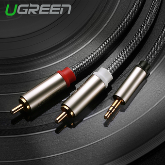 UGREEN 3.5mm to 2 RCA HIFI Audio Cable Nylon Braided Aux Cable Compatible with MP3/4 Cellphone iPod – 1m