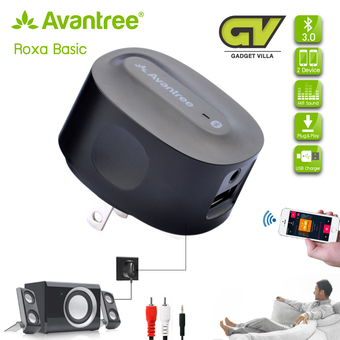 Avantree Roxa Basic ตัวรับสัญญาณเสียงด้วยบลูทูธ 3.0 แบบเสียบปลัก รับสัญญาณจากสมาร์ทโฟนได้ 2 เครื่องพร้อมกัน มีช่อง USB1A ใช้งานกับลำโพงธรรมดาด้วยสาย AUX(3.5mm) - Bluetooth Audio Reciever (สีดำ)